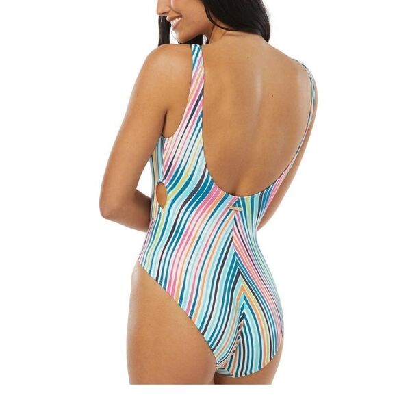 Vince Camuto Striped Women's High-Leg Cut-Out One-Piece Swimsuit swimwear 10 New - Picture 2 of 11